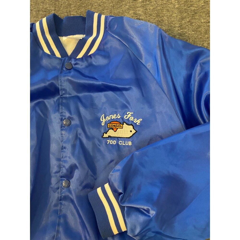 Vtg Kentucky Jones Fork Blue Satin Snap Jacket Large Mens 80's Auburn Sportswear